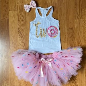 2nd Birthday Donut Tutu, Two Tank, Bow Clip Set
